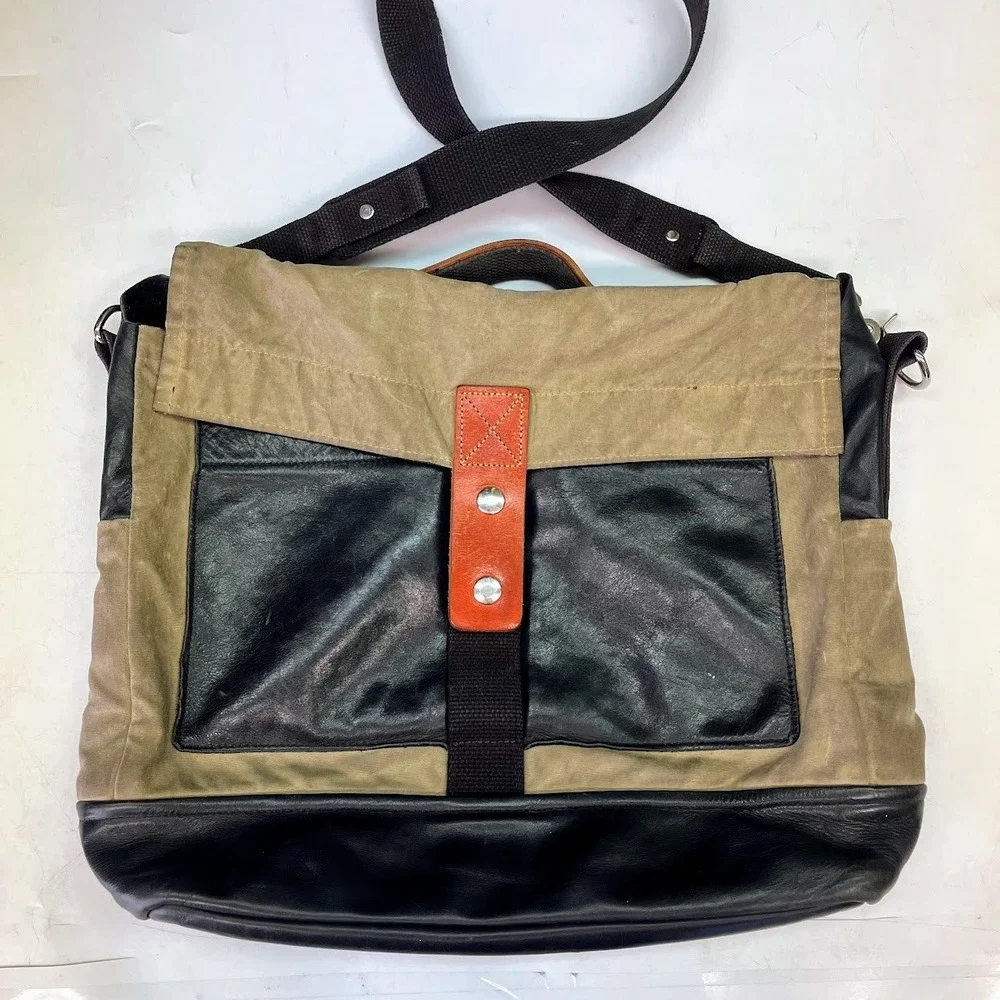 Stein Santa Fe Waxed Canvas Leather Messenger Bag Olive Black Crossbody Satchel